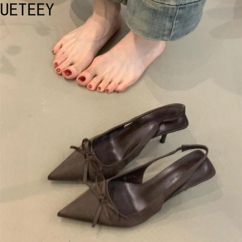 Summer Slip On High Heel Women Sandals Fashion Butterfly-knot Singbacks Pumps Stripper Party Female Sandalias