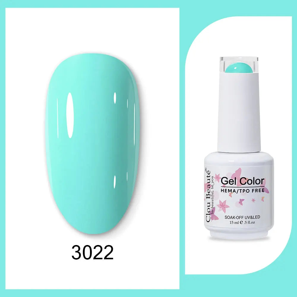Blushimmer Clou Beaute 15ml red, black, white, green neon gel nail polish with velvet top coat, semi-permanent, 400 color options.
