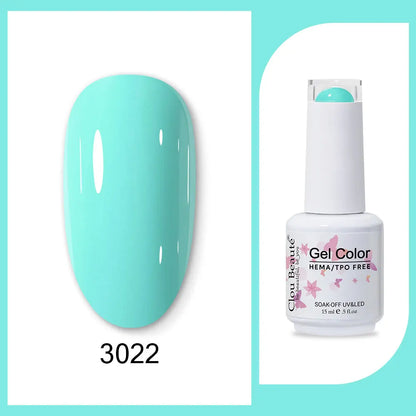 Blushimmer Clou Beaute 15ml red, black, white, green neon gel nail polish with velvet top coat, semi-permanent, 400 color options.