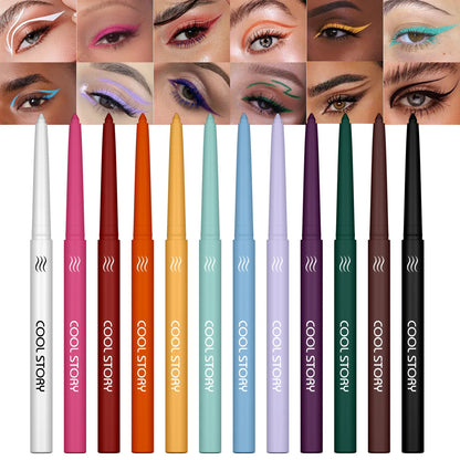 Blushimmer COOL STORY 12-color matte eyeliner gel pencil set with creamy, waterproof, and silky smooth eyeshadow sticks.