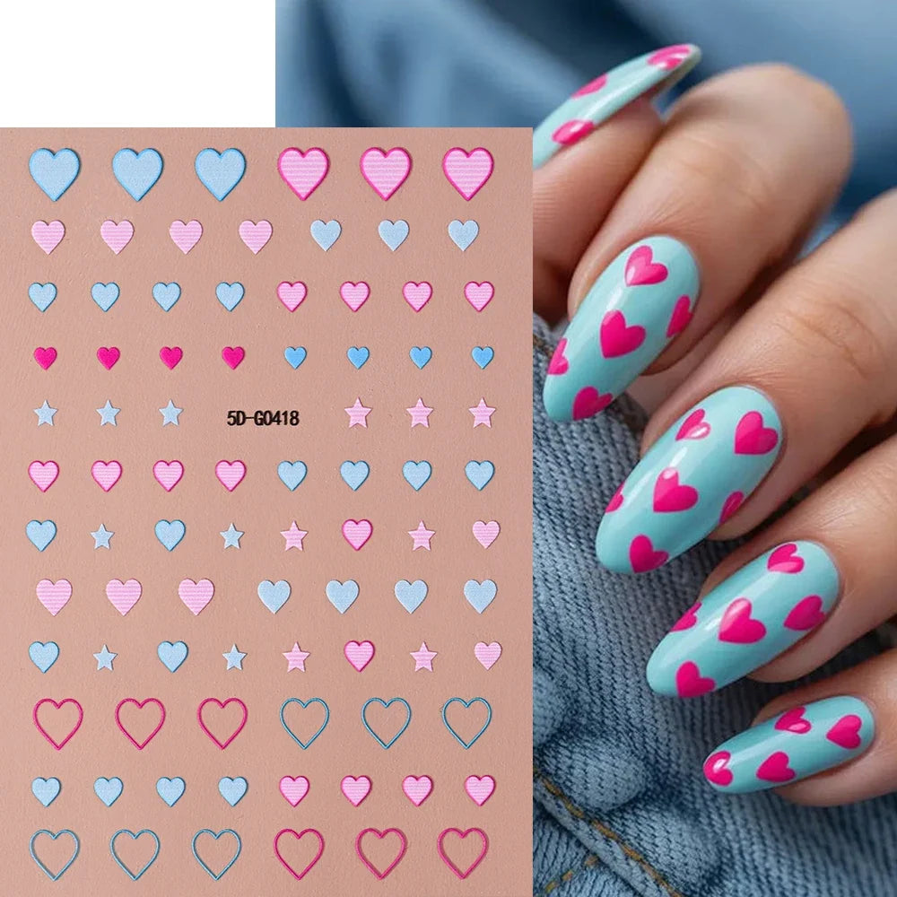 Red lips nail decal stickers by Blushimmer featuring love hearts, perfect for Valentine's Day DIY romantic nail decor.