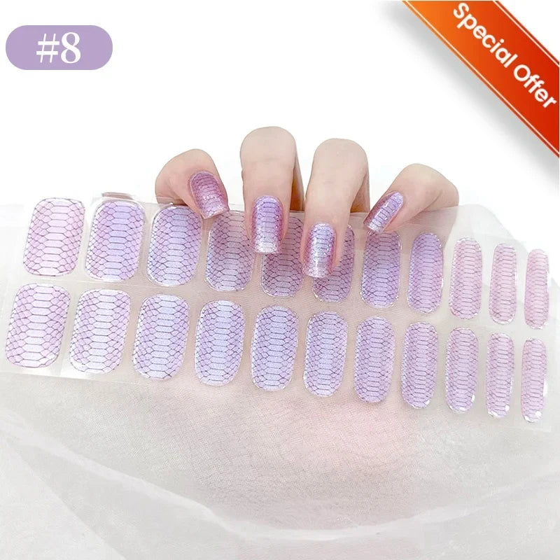 Blushimmer gradient French semi-cured gel nail sticker set with full cover nail wraps for manicure, UV lamp needed, press-on style.