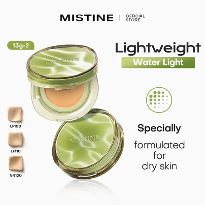 Mistine Air Cushion Foundation by Blushimmer with natural dewy finish, moisturizing and nourishing for dry skin, 13g x 2.