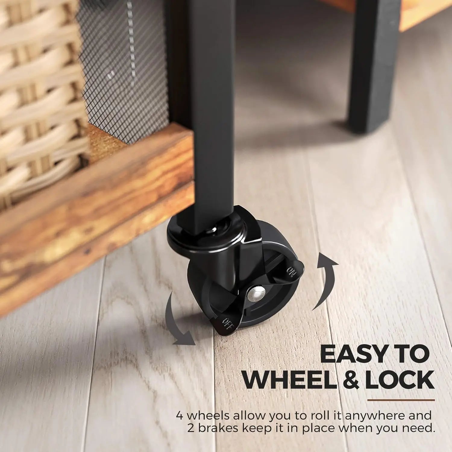 3-Tier Slim Rolling Cart with Wheels, Adjustable Feet, Steel Frame for Kitchen and Laundry Room in Rustic Brown