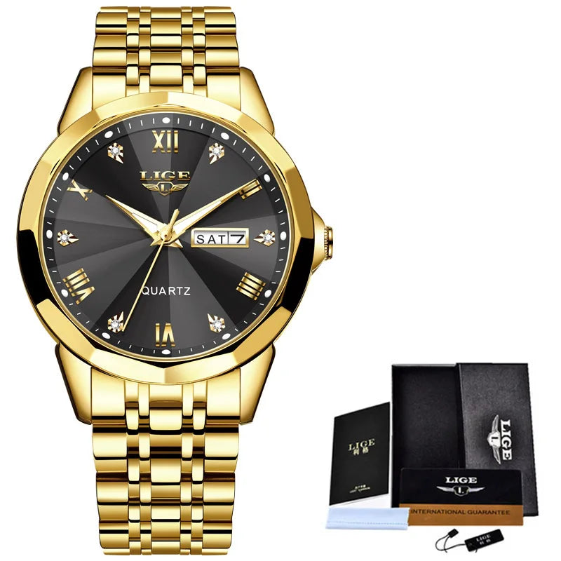 LIGE women's quartz waterproof wristwatch with casual sport and military design, featuring a sleek face and durable strap.