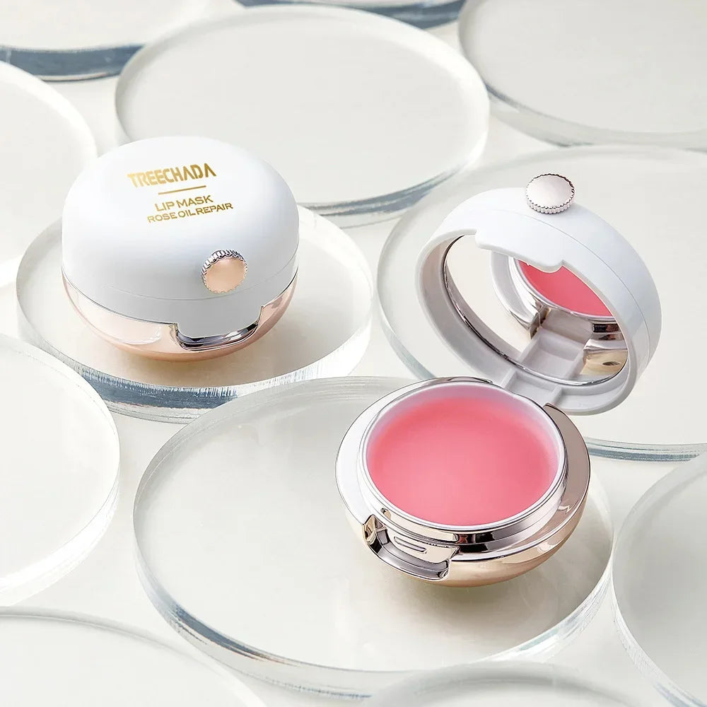Blushimmer Treechada Thailand Rose Sleep Lip Gloss Mask with nourishing, moisturizing, and anti-wrinkle properties for lips.