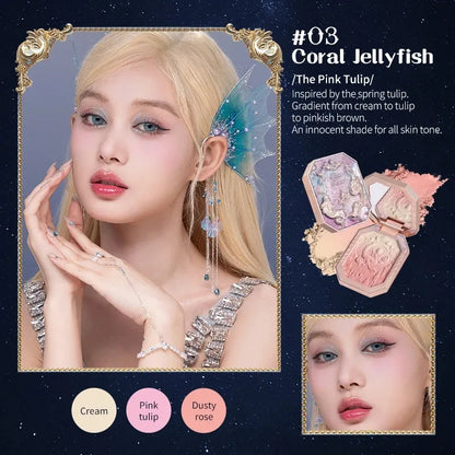 Blushimmer Flower Knows Moonlight Mermaid blush powder in gradient matte finish, vegan and cruelty-free private label makeup.