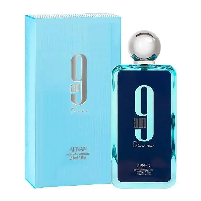 Original AFNAN 9AM 9PM Rebel Dive cologne for men, 100ML, high-quality Arabic Eau De Toilette with elegant bottle design.