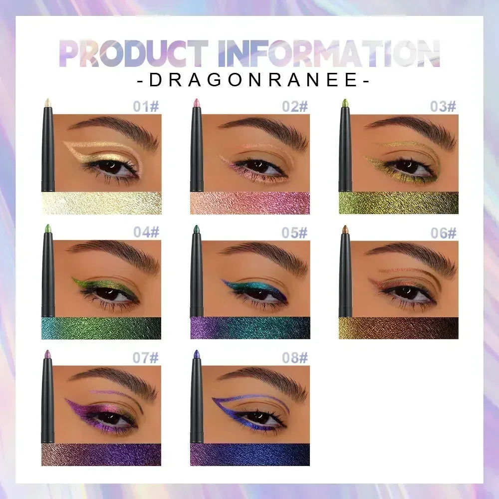 Blushimmer Glitter Aurora Eyeliner Pen with multi-chrome shiny metallic finish in green and purple shades.