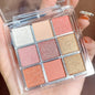 Blushimmer chocolate eye shadow palette with 9 pearly matte and shiny sequin eye pigments in earth tones, perfect for lasting makeup.