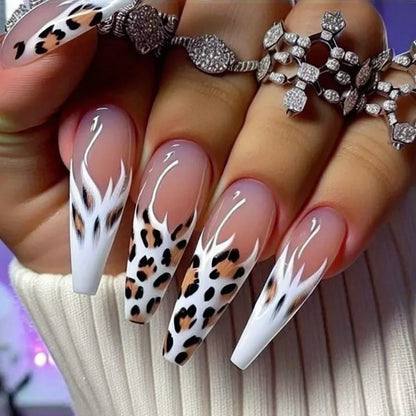 Set of 24 short square fake nails by Blushimmer with halo dyed gradient heart and colorful French tip designs.