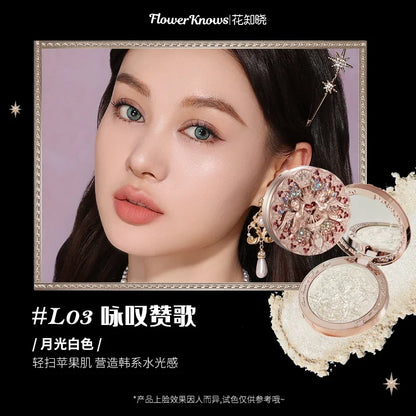 Blushimmer The Flower Knows Little Angel Collection face powder palette with highlighter, contour, and illumination shades in an 8g compact