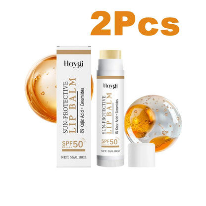 Blushimmer SPF50+ sun protective lip balm with hydrating, nourishing formula, featuring kojic acid and ceramide for bright, smooth lips.