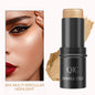 Blushimmer face contouring bronzer stick with highlighter, blush, and concealer in a sleek cream pen for makeup enhancement.