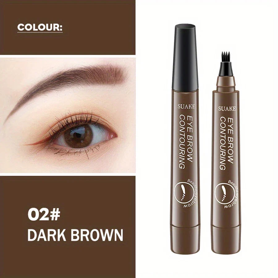 Blushimmer waterproof eyebrow pen with four split-head design for natural-looking brows, in five color options.