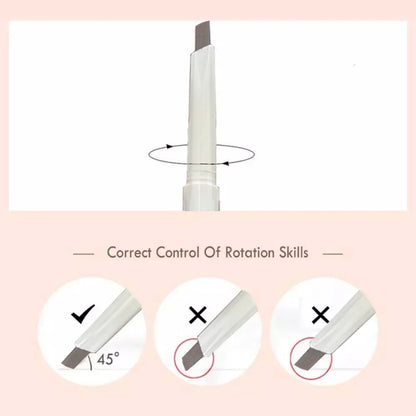 Blushimmer thin-head double-ended eyebrow pencil with brush tip, waterproof, long-lasting, auto-rotate, and natural contour for unisex use.