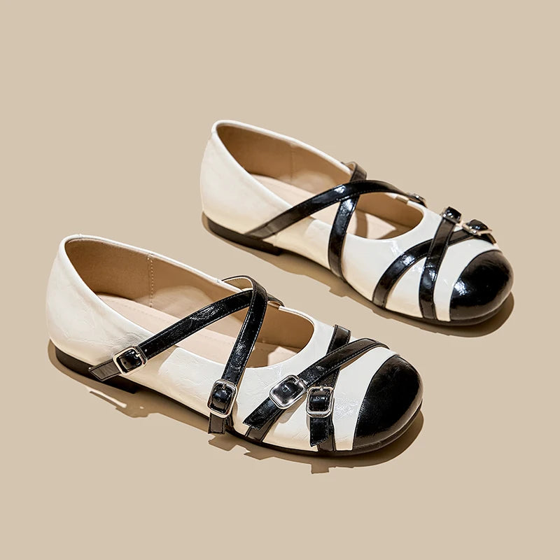 2026 New Women's Mary Jane Shoes Stylish Cross-Strap Flat Shoes Women Comfortable Ballet frail Shoes for Spring and Autumn