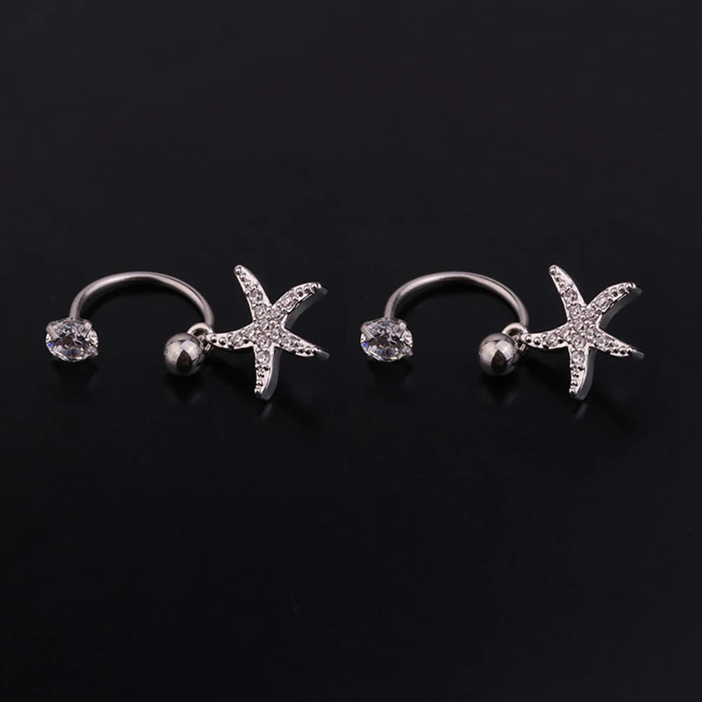 1 Pair Stainless Steel Mini CZ Drop Earring Women Moon Flower Tragus Cartilage Helix Hoop Conch Rook Daith Lobe Piercing Jewelry