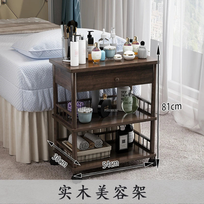 Modern Salon Furniture Beauty Salon Solid Wood Salon Trolleys Barber Shop Special Tool Trolley Storage Rack Home Mobile Trolley