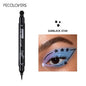 Black waterproof 2-in-1 star and moon stamp liquid eyeliner by Blushimmer, featuring precise applicator for creative eye designs.