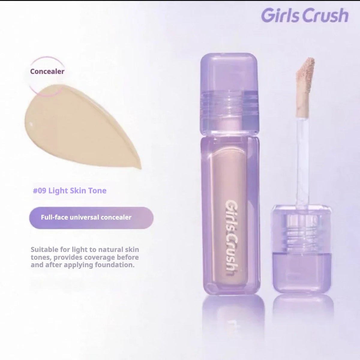 Blushimmer Girlscrush liquid concealer with brightening, velvet sunscreen for moisturizing, flawless skin application.