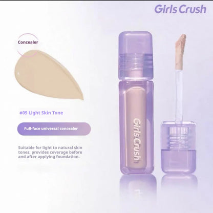 Blushimmer Girlscrush liquid concealer with brightening, velvet sunscreen for moisturizing, flawless skin application.