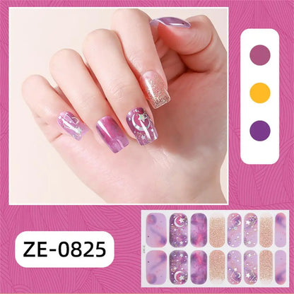Gradient Cat Eye Style Nail Art Stickers, 16-Piece Set Self-Adhesive Waterproof Glitter False Nail Decals