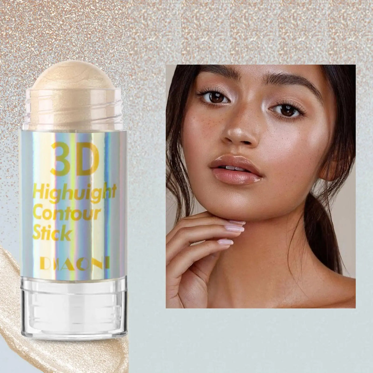 Blushimmer 3D face highlighter and contour stick in six colors, featuring shimmer, bronze, and concealer for radiant makeup looks.