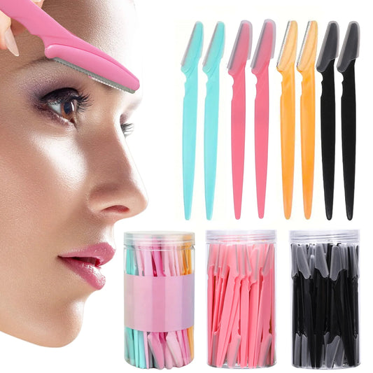Blushimmer eyebrow trimmer set with 10/40 portable face blade shavers for eyebrow epilation and hair removal, safety design for women.