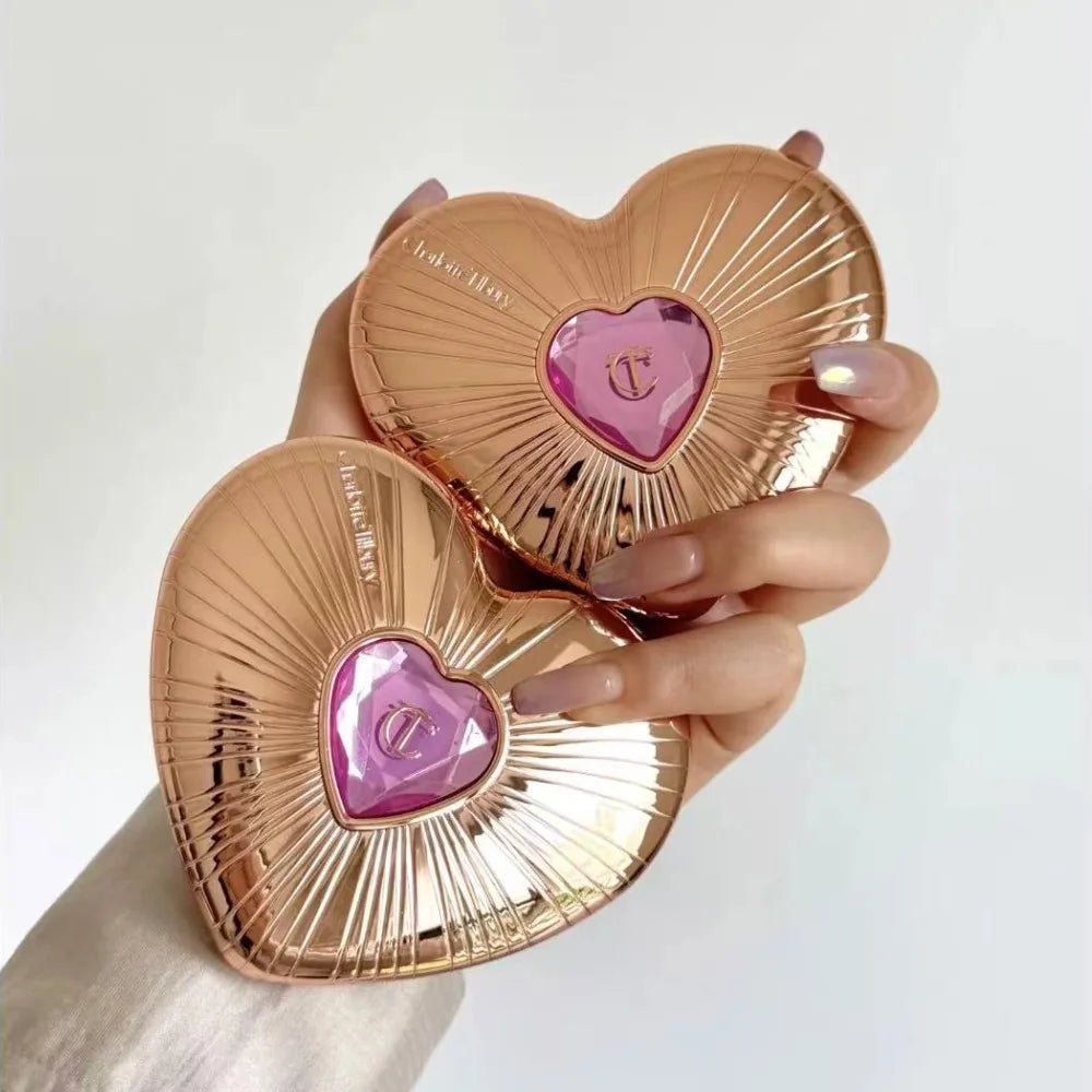 Blushimmer Two Tone Heart Blush compact with pink and beige shades, natural flawless look, 13g, smooth finish, multi-purpose makeup powder.