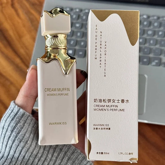 Blushimmer Arabian pheromone cream muffin perfume bottle with caramel, milk, ambergris, and sandalwood notes in a sleek design