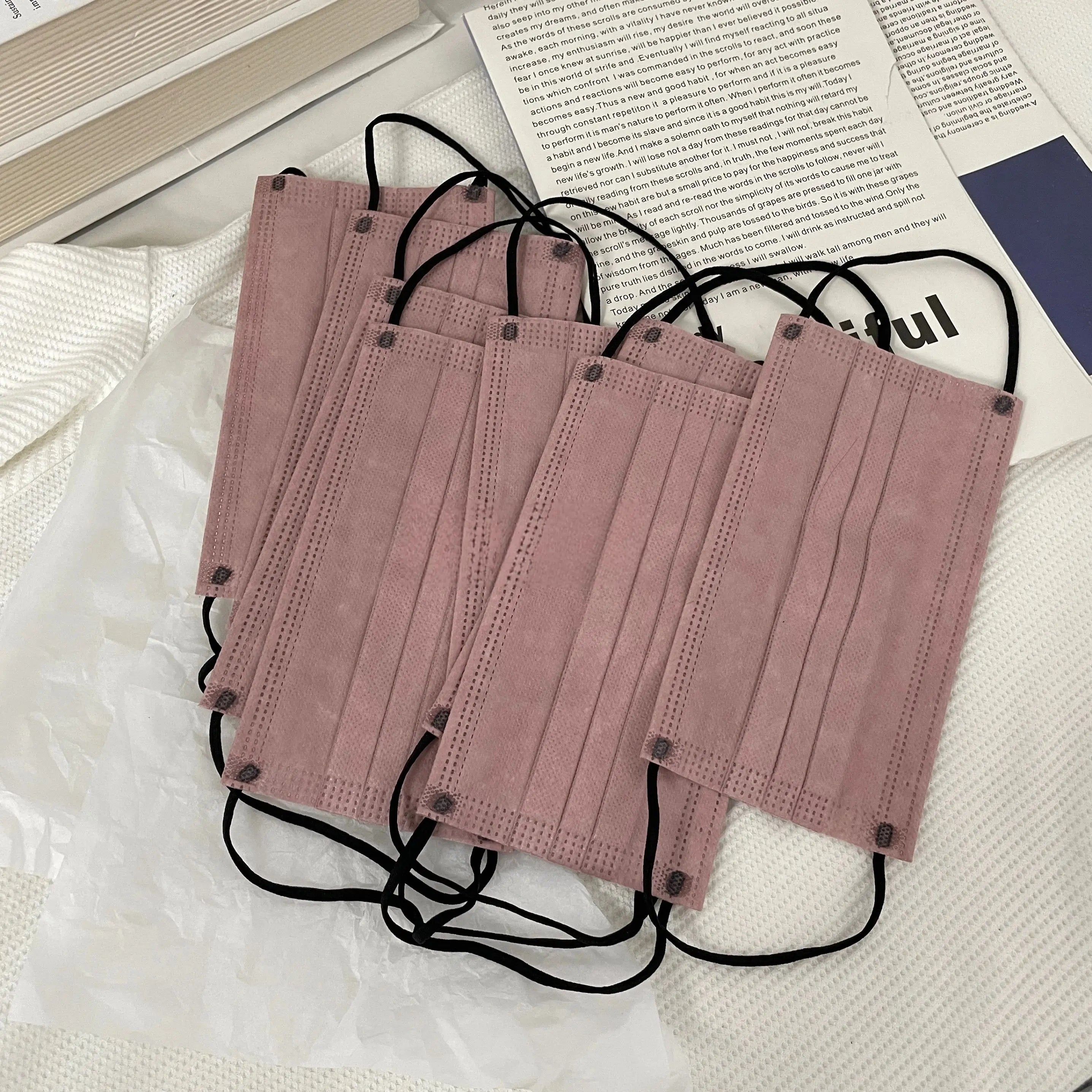 200Pcs Thickened Bean Paste Powder 4-Layer Disposable Face Masks - 200/100/50/10 Pieces with Elastic Band and Adjustable Nose Clip, Suitable for Parties, Travel, Outdoor Activities, Casual Wearers, Fashion Enthusiasts,