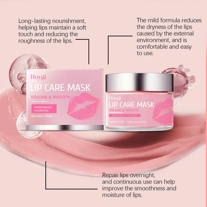 Blushimmer HOYGI Sleep Lip Mask showing a jar of deep hydrating, moisturizing lip care with exfoliating ingredients for smooth lips.
