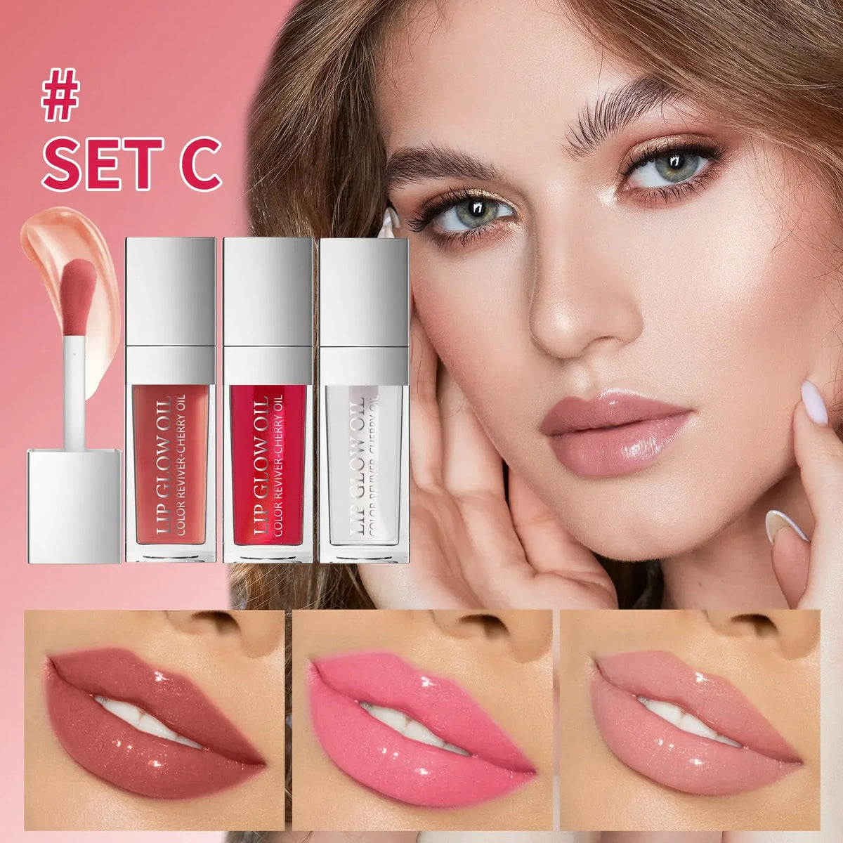 Blushimmer Crystal Jelly Moisturizing Lip Oil Set with tinted plumping gloss and glow-enhancing lip oils, featuring glossy, sexy lip finish.