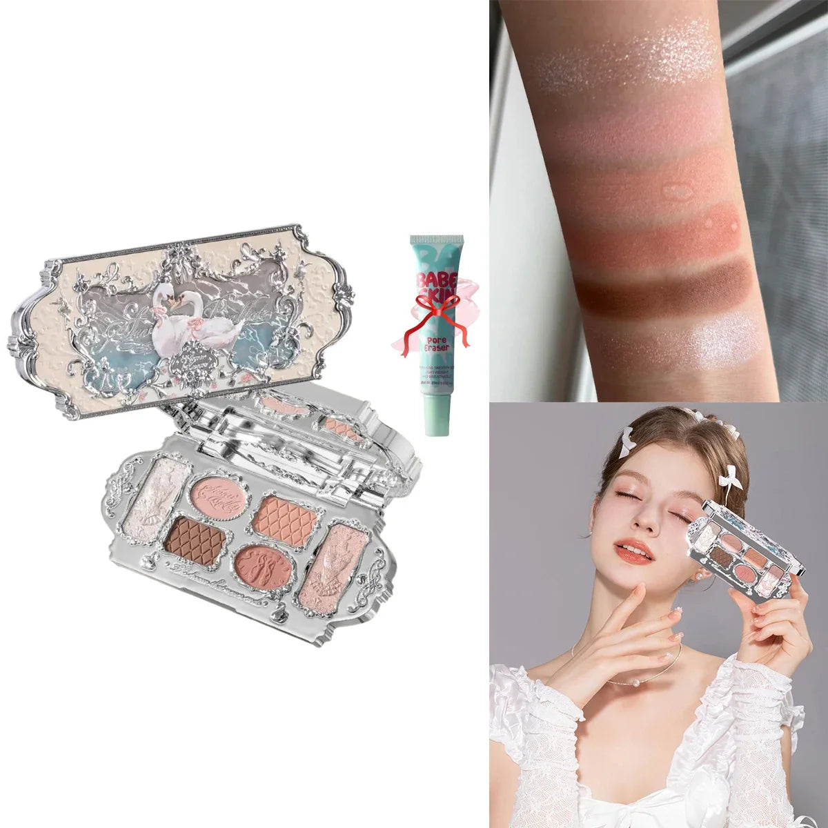Blushimmer Flower Knows Chocolate Wonder-Shop 8-color eyeshadow palette with warm brown, pink, and neutral shades in a compact.