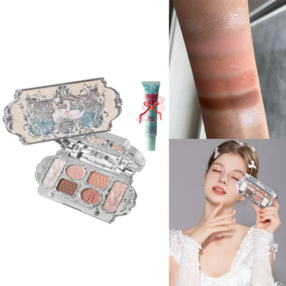 Blushimmer Flower Knows Chocolate Wonder-Shop 8-color eyeshadow palette with warm brown, pink, and neutral shades in a compact.