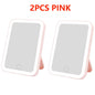 Blushimmer 3-color LED vanity mirror with touch screen, USB rechargeable, dimmable brightness, portable makeup mirror.