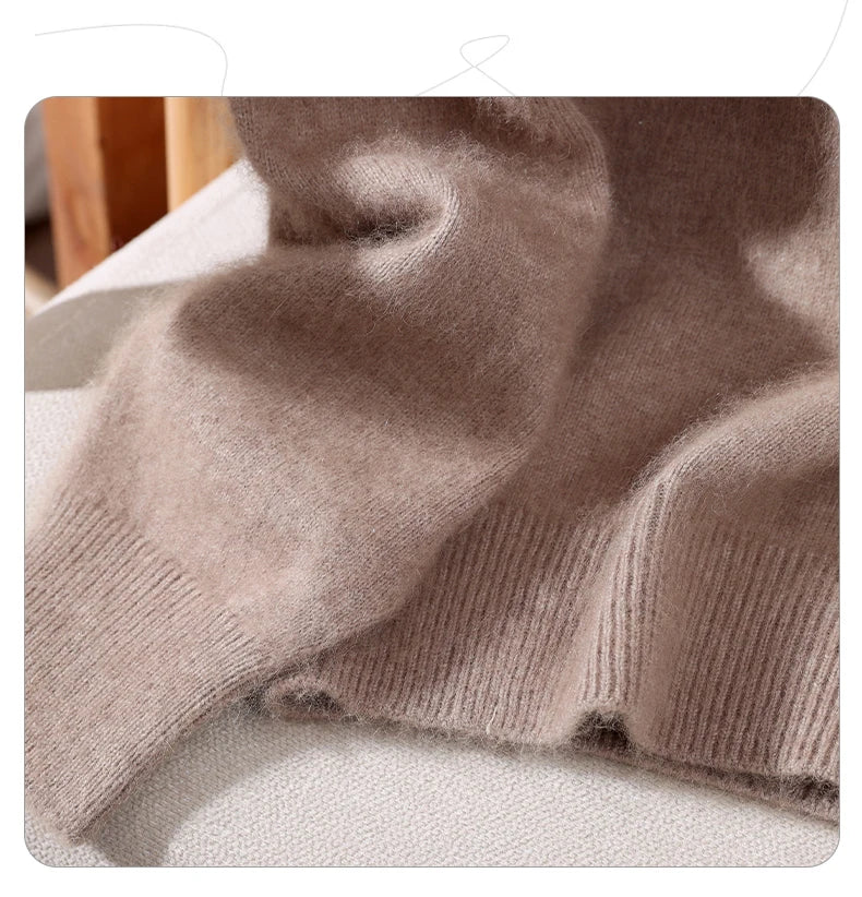 Autumn And Winter New High-End Female Mink Cashmere Sweater Solid Color Long-Sleeved Wool Knit Bottoming Sweater Loose Top