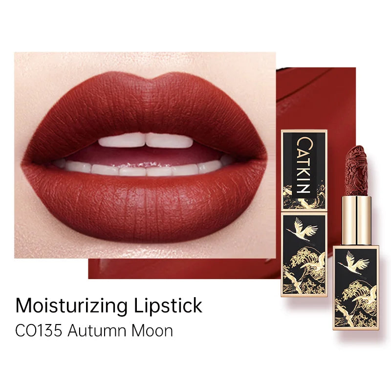 Blushimmer CATKIN Velvet Matte Lipstick in a sleek tube, showcasing its smooth, hydrating satin finish and rich color.
