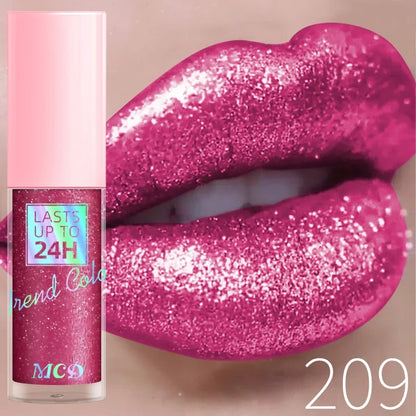 Blushimmer 18-color diamond glitter liquid lip gloss with long-lasting waterproof formula and pearl shine finish.