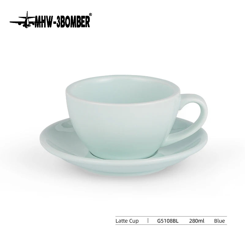 MHW-3BOMBER Coffee Cups Classic Latte Art Cups with Saucer 280ml Tea Cup Ceramic Espresso Mug Kitchen Bar Coffee Accessories