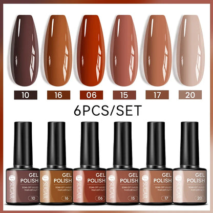 Blushimmer UR SUGAR 7ml all-season gel nail polish set with nude, pink, red, and glitter shades for semi-permanent manicure.