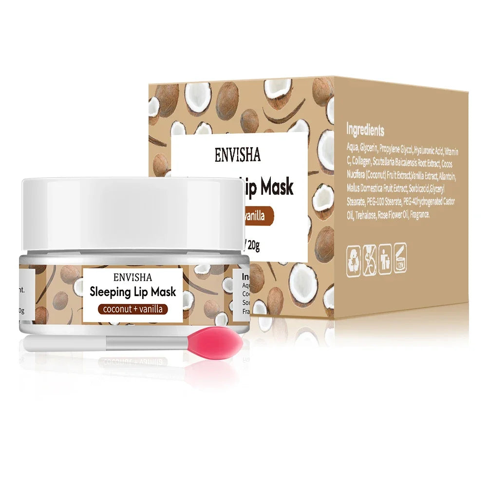 Blushimmer Envisha Coconut Lip Sleep Mask in 20g jar, moisturizing balm for lips with nourishing, fade line reducing properties.