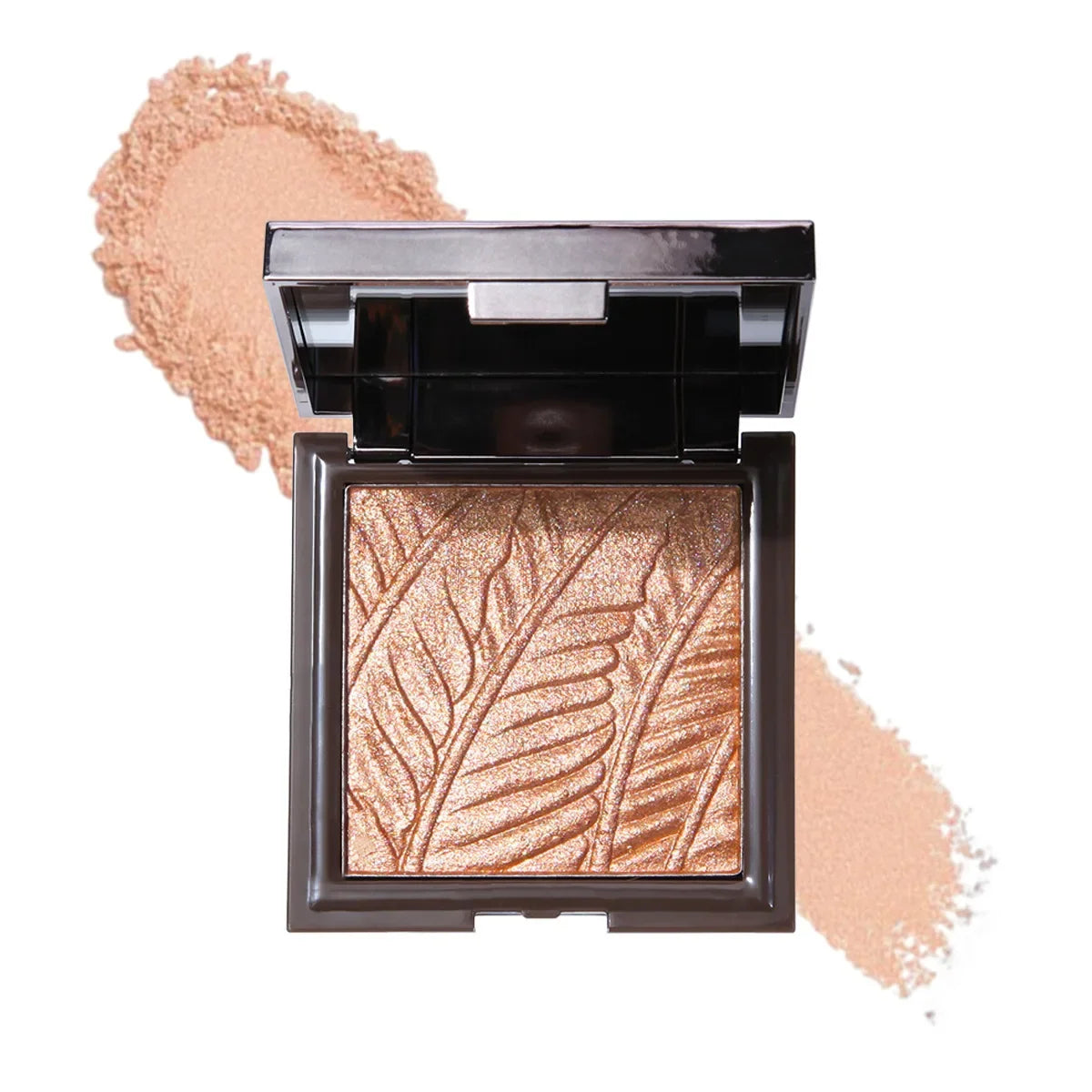 Blushimmer embossed bronzer and highlighter makeup palette with 3D nose shadow, matte contour powders, and setting press powder.