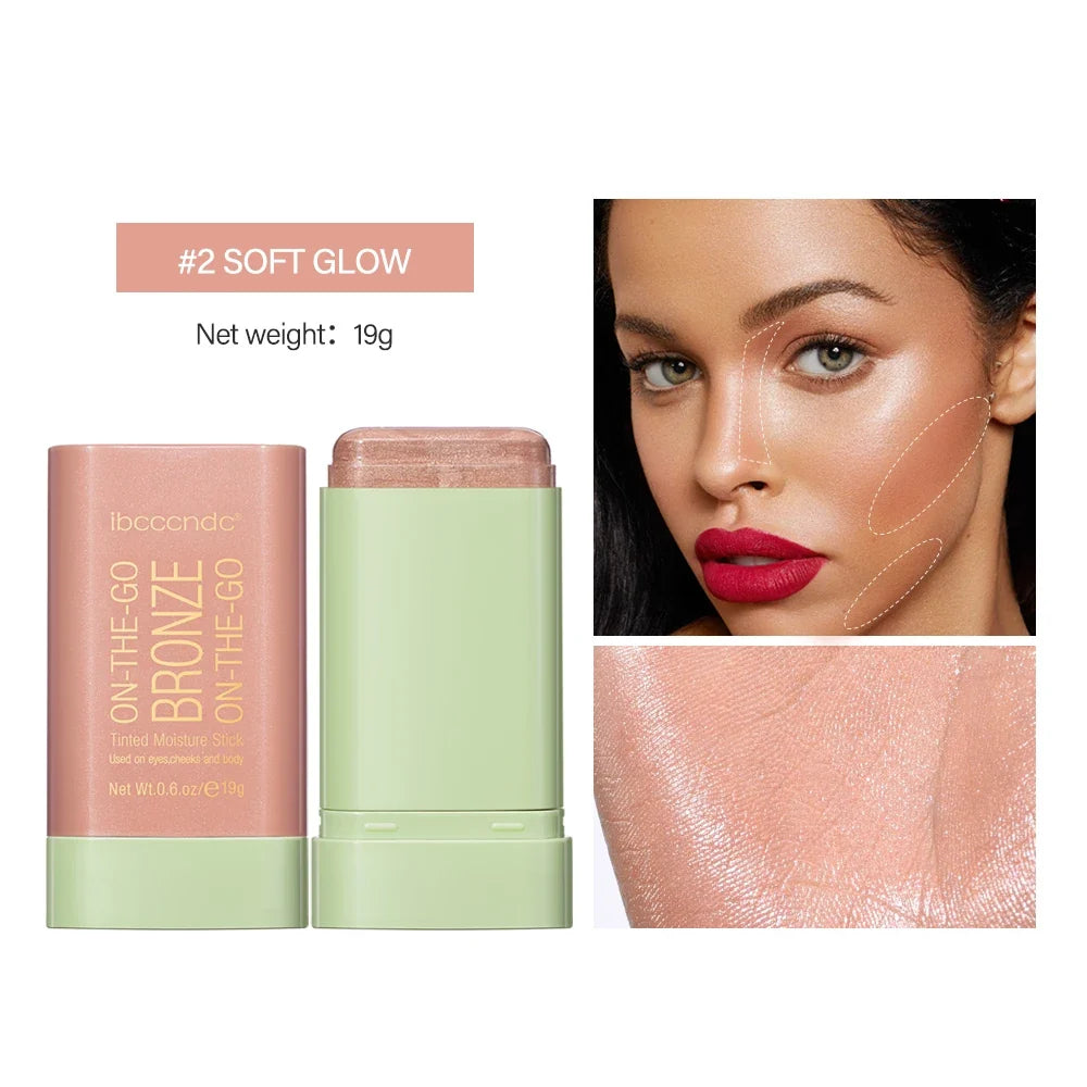 Blushimmer makeup blush stick with bright coral color, creamy waterproof blusher for a natural, radiant glow on the cheeks.