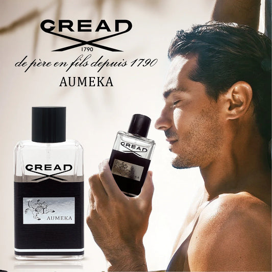 Blushimmer AUMEKA men's perfume bottle with fruity notes, 65ml Eau De Toilette, elegant packaging for men.