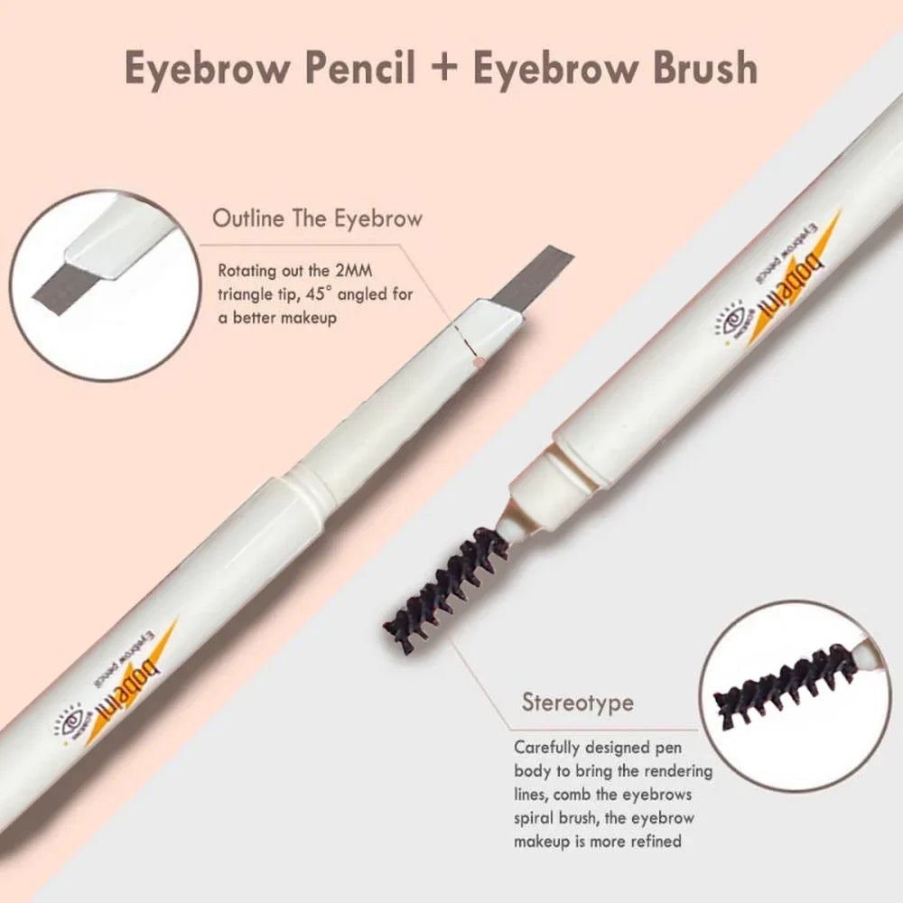 Blushimmer waterproof double-ended eyebrow pencil with brush tip, auto-rotate, natural contour, long-lasting, unisex beauty tool