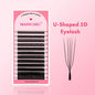 Blushimmer MASSCAKU U-shaped 3D 4D 5D eyelash extensions with C D curl, mink false lashes, premade volume fans on a white background.