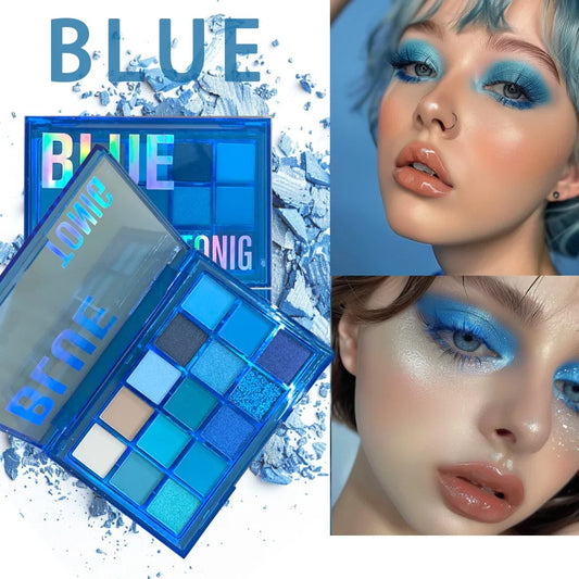 Blushimmer 15-shade eyeshadow palette with shimmer, matte, and metallic finishes in neutral bold, high-pigment waterproof eye makeup set.