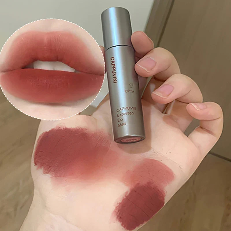 Blushimmer velvet matte mist lip gloss in a sleek tube, waterproof, smudge-proof, non-stick liquid lipstick with rich color.